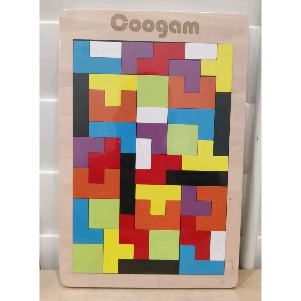 Coogam Wooden Tetris Puzzle Brain Teaser Toy | Montessori‎ Tangram Blocks for...